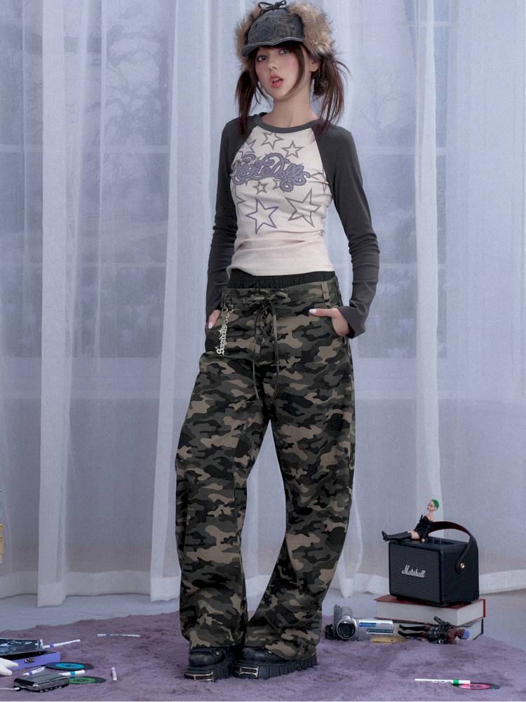 Street cool double waist camo pants【s0000014373】