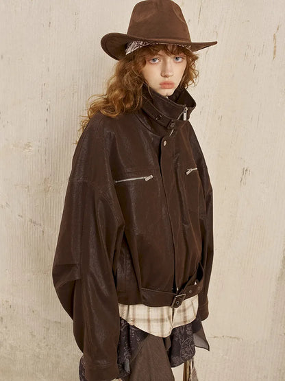 Stand Collar Motorcycle Leather Jacket【s0000014042】