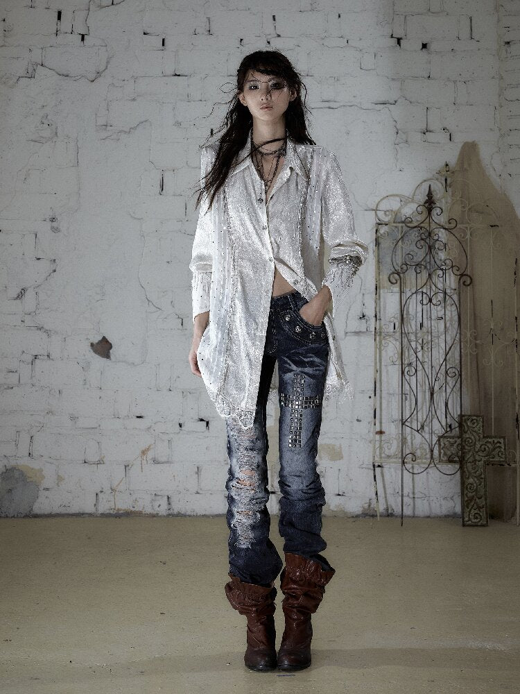 Baroque Chain Satin Long Shirt【s0000017240】