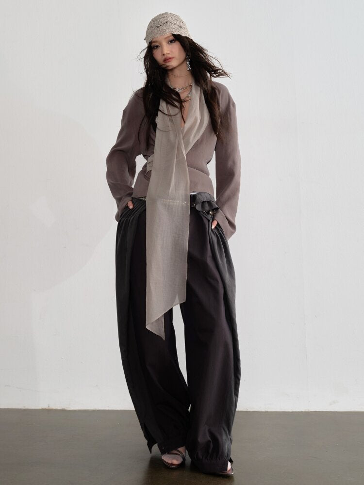 Pleated Patchwork Lantern Bubble Pants【s0000015690】
