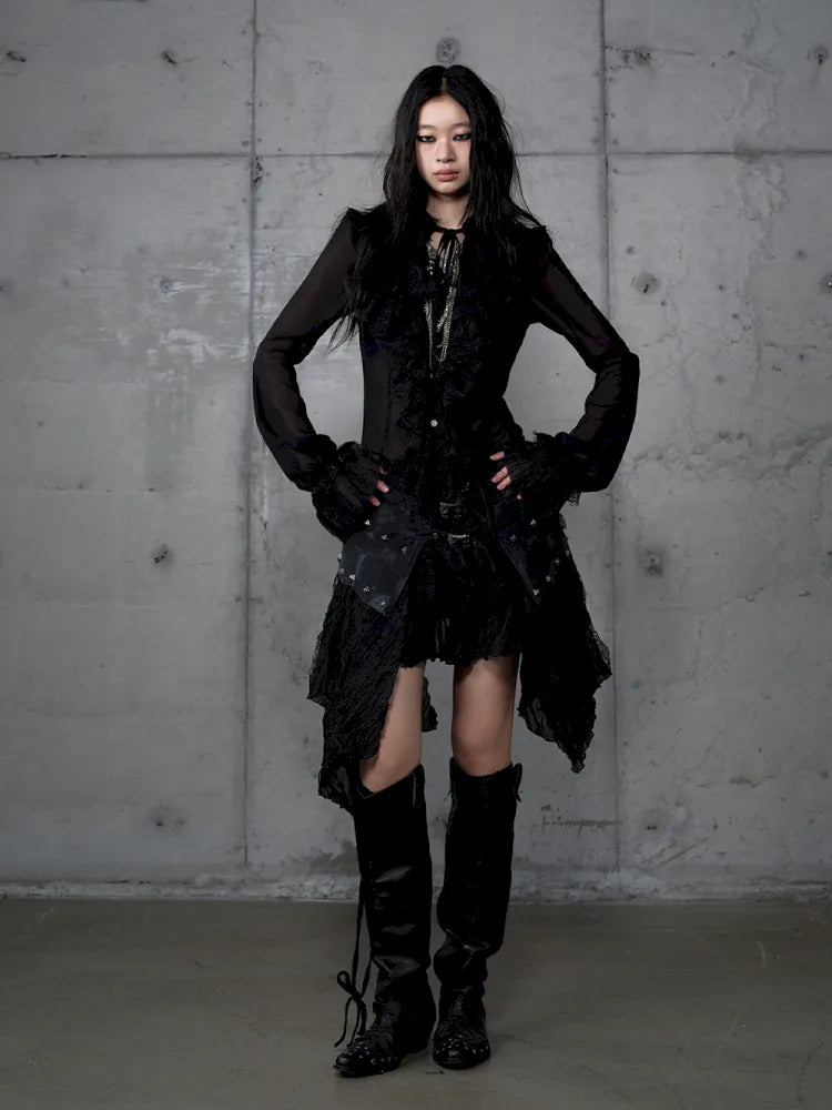 Asymmetrical multi-layer lace skirt【s0000013955】