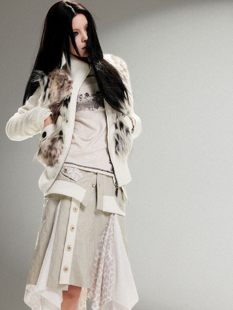 Knit Splicing Eco-Fur Slim Jacket【s0000011251】