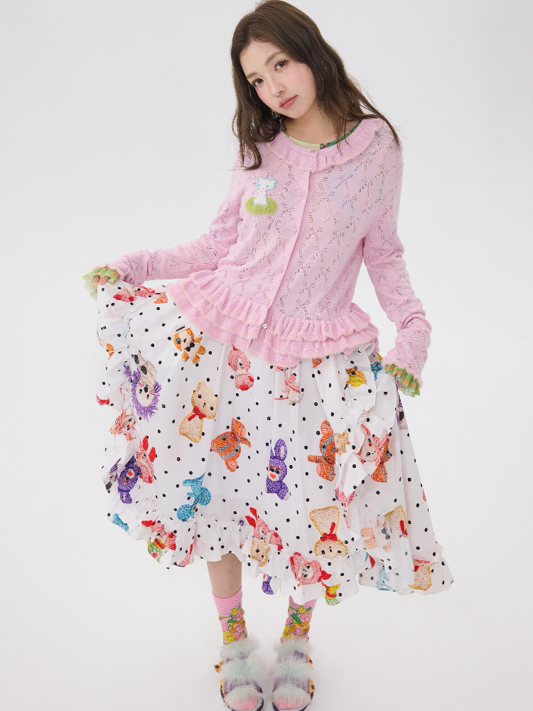 Pink Lace Bow Cut Out Knit Cardigan【s0000016196】