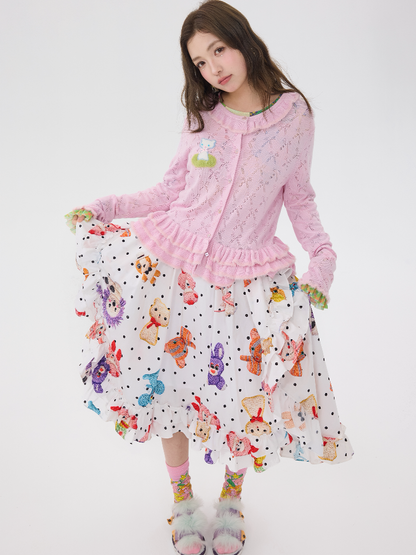 Pink Lace Bow Cut Out Knit Cardigan【s0000016196】