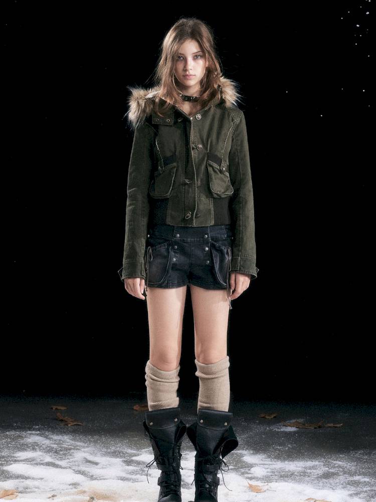 Vintage-Washed Slightly Stretch Denim Shorts【s0000014427】