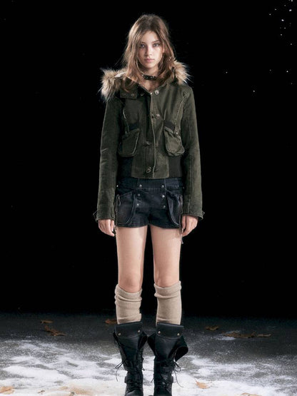 Vintage-Washed Slightly Stretch Denim Shorts【s0000014427】