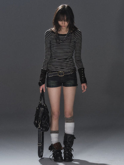 Washed Aged Slim Denim Shorts【s0000016228】