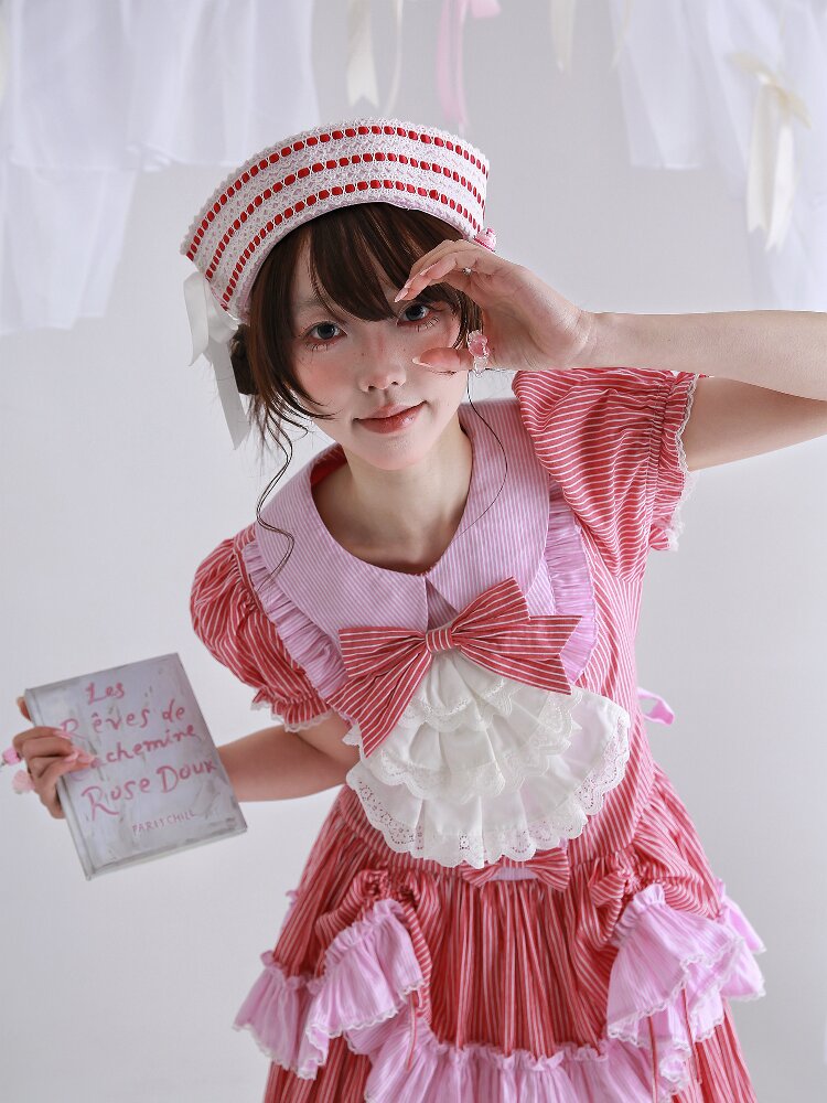 Pink Striped Navy Lolita Hat【s0000016557】