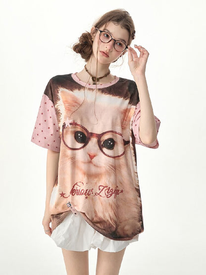 Retro Cat Star Cat Print T Shirt【s0000017266】