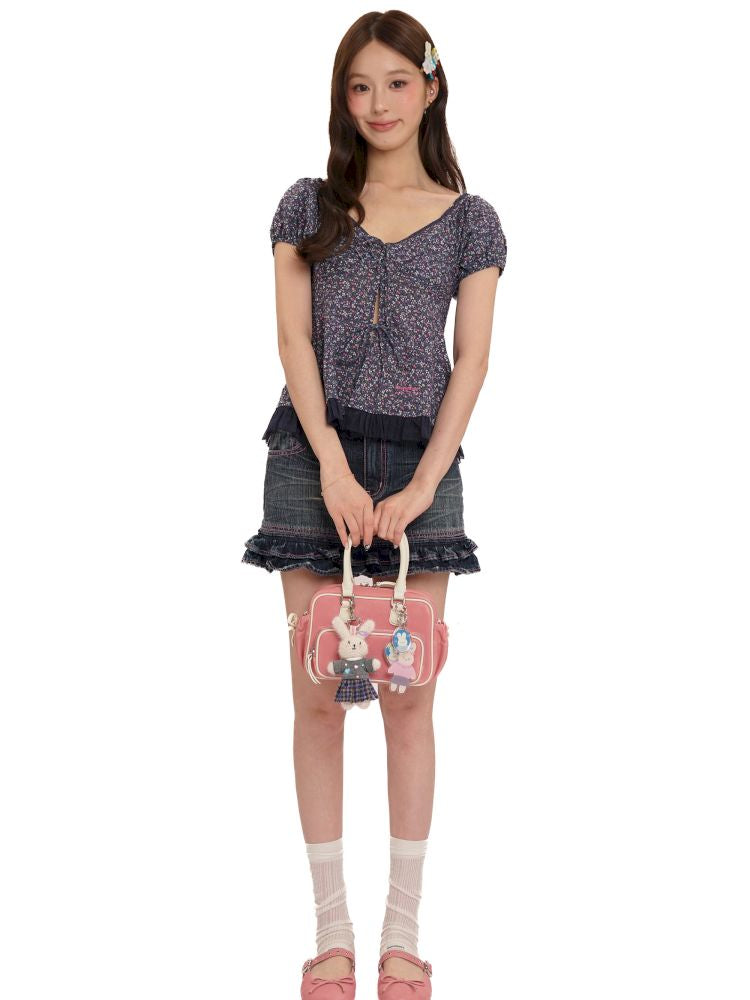 Plaid bubble sleeve top/dress【s0000013456】