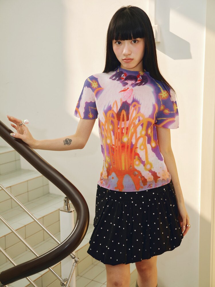 Star Volcano Pleated Stretch Top T-Shirt【s0000018696】