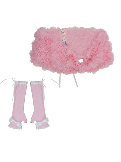 Floral Chiffon Rose Glove Set【s0000017137】