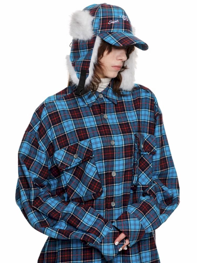 PLAID LARGE POCKETS LOOSE SHIRT [S0000010630]