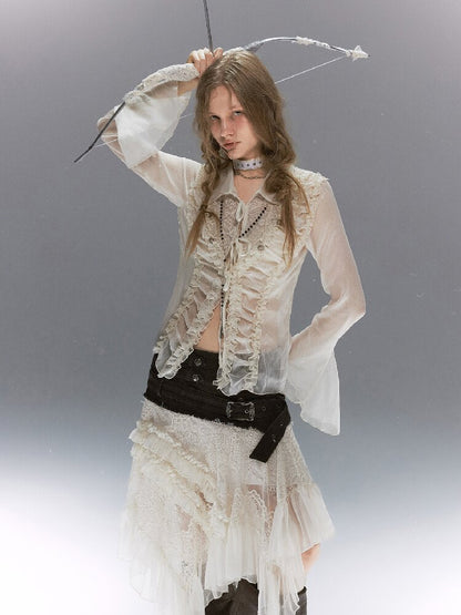 Sheer Chiffon Patchwork Lace Shirt【s0000017500】