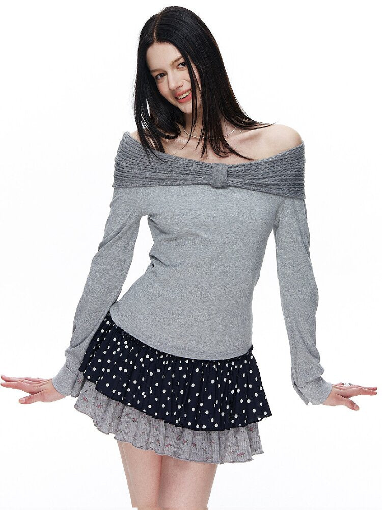 One Shoulder Bow Long Sleeve Top【s0000015875】