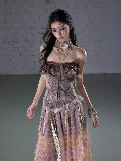 Patchwork Lace Satin Short Corset【s0000016204】