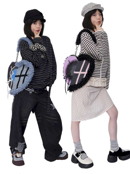 Graffiti Splicing Hairy Love Crossbody Bag【s0000014614】