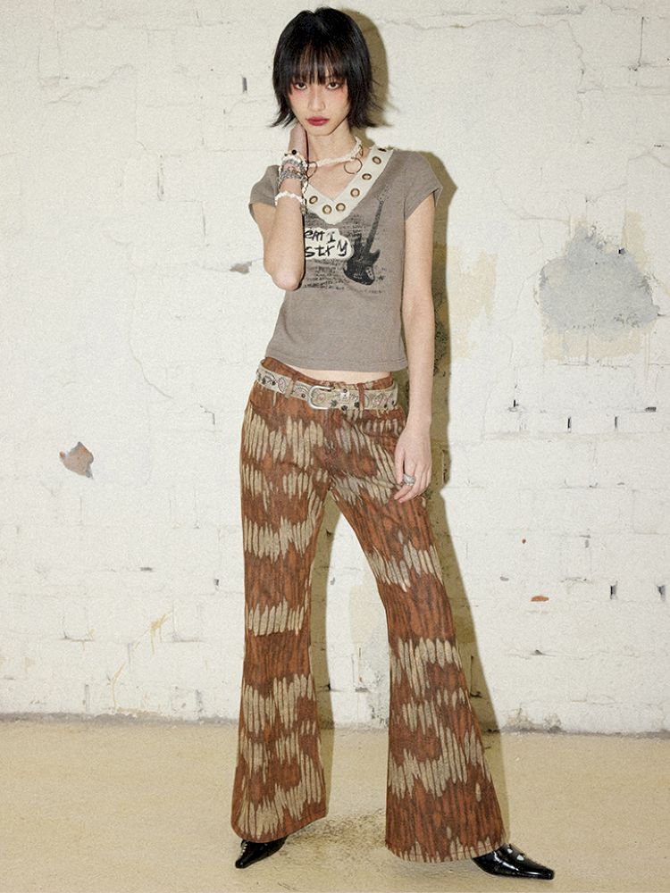 Retro Printed Bell-Bottom Pants【s0000012952】