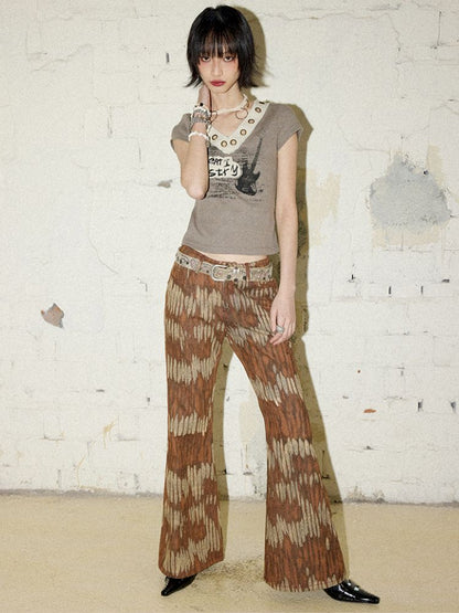 Retro Printed Bell-Bottom Pants【s0000012952】