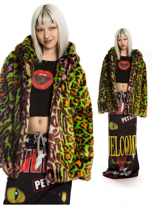 Y2K Leopard Print Cool Fur Hooded Jacket【s0000014911】