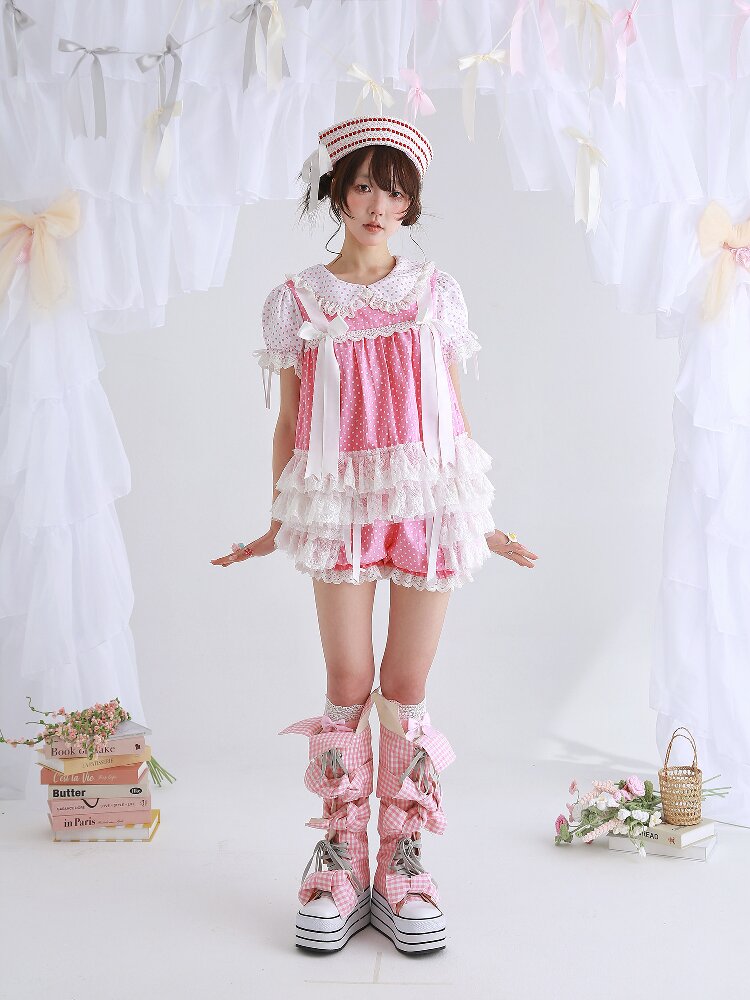 Pink Polka Dot Bow Inner Shirt【s0000016554】