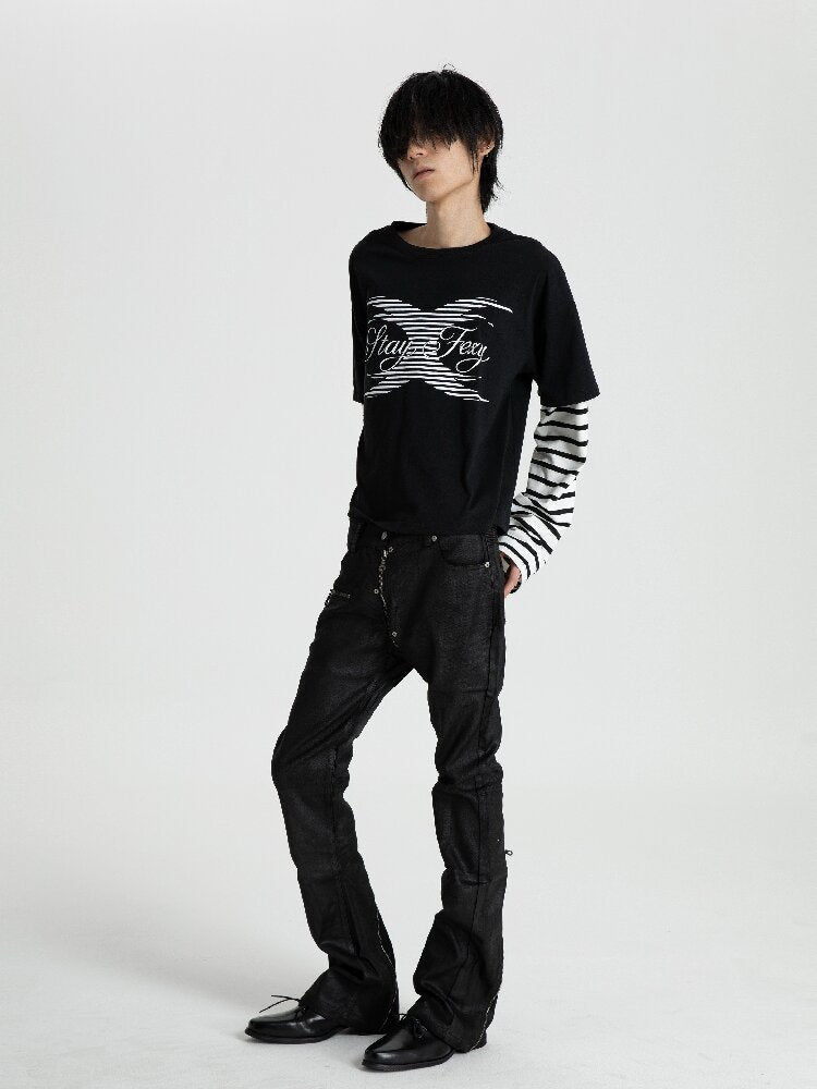 Black White Patchwork Long T-Shirt【s0000018563】