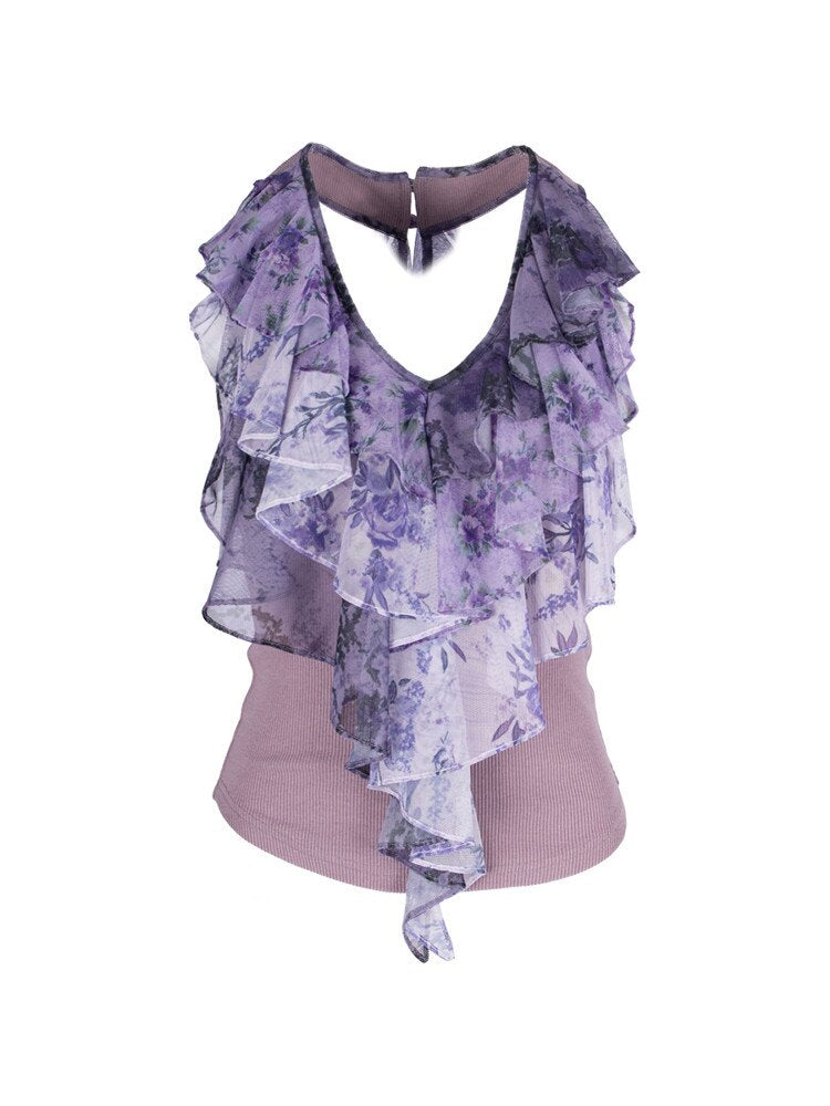 Vintage Pattern Ruffle Camisole【s0000018060】