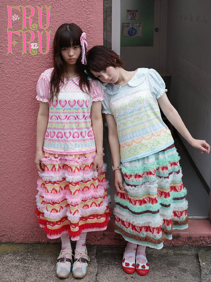 Cake Print Lace Midi Skirt【s0000017763】