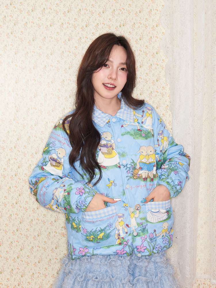 Lamb Illustration Print Down Jacket【s0000014498】