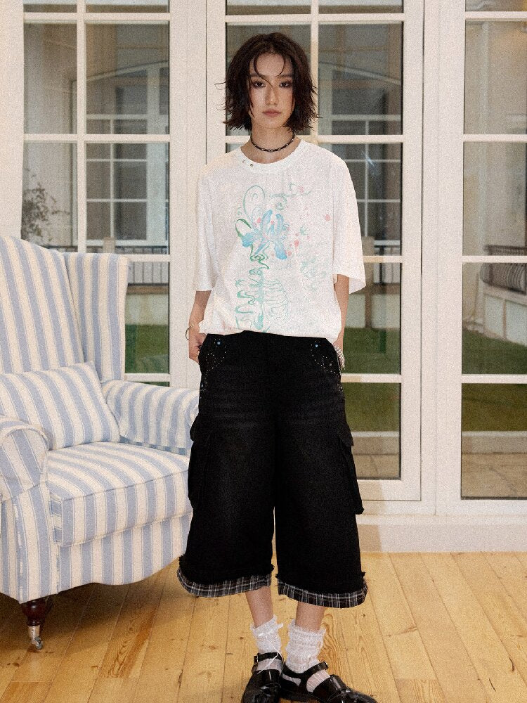 Spliced Plaid Diamond Wide Jeans【s0000016659】