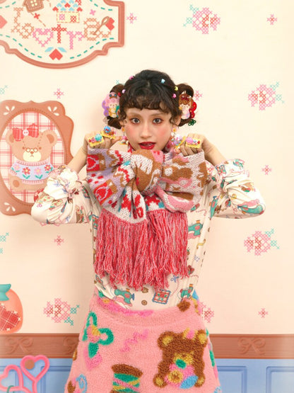 Soft Knit Bunny Fringe Long Scarf【s0000015563】