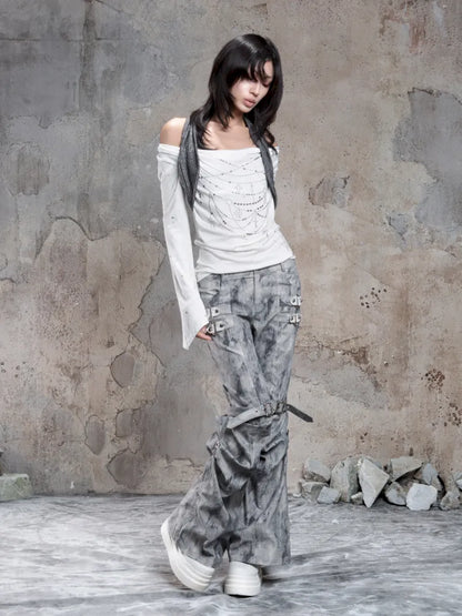 Asymmetrical faux two-piece long-sleeve knit top【s0000014134】