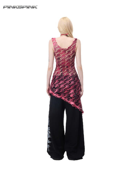 Riveted Applique Mesh Irregular Dress【s0000017715】
