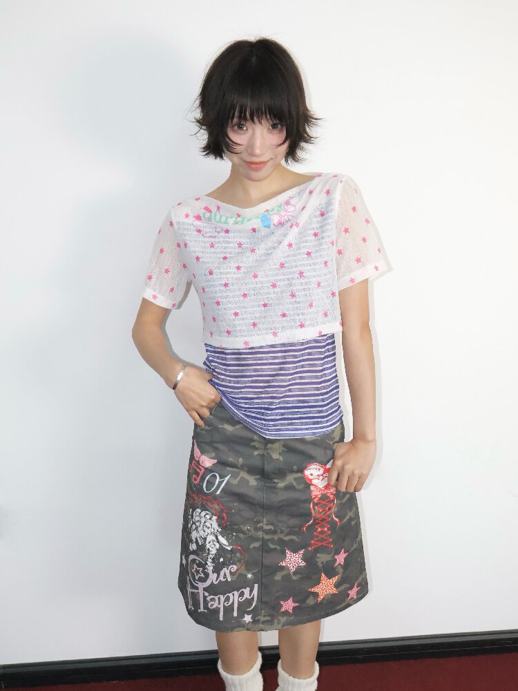 Y2K Star Mesh Elastic Short Top【s0000018677】