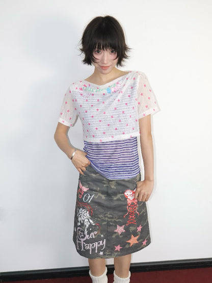 Y2K Star Mesh Elastic Short Top【s0000018677】