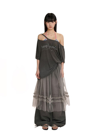 Loose-fitting off-the-shoulder T-shirt【s0000012562】