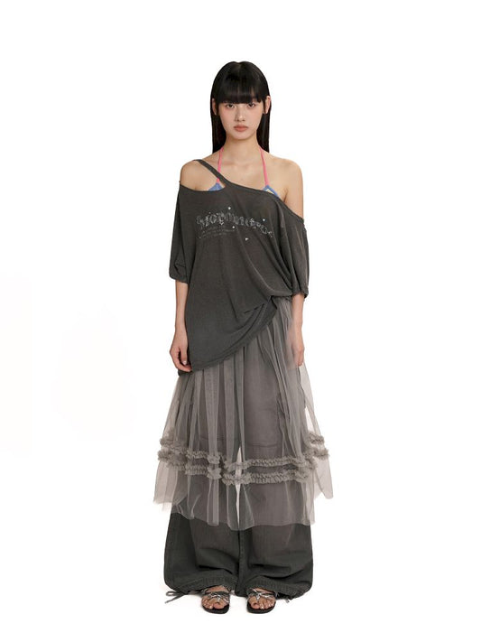 Loose-fitting off-the-shoulder T-shirt【s0000012562】