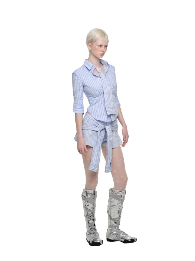 Fake Two Hook Button Slim Shirt【s0000011589】