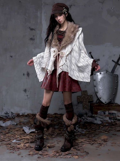 Knit Fur Collar Shawl Cape【s0000014659】