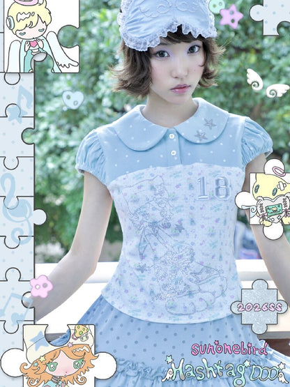 Vintage Bird Collar Bubble T-shirt【s0000017476】