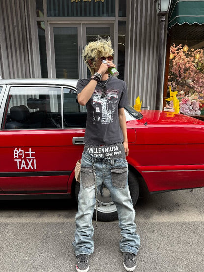 Double Waist Embroidered Baggy Jeans【s0000018246】