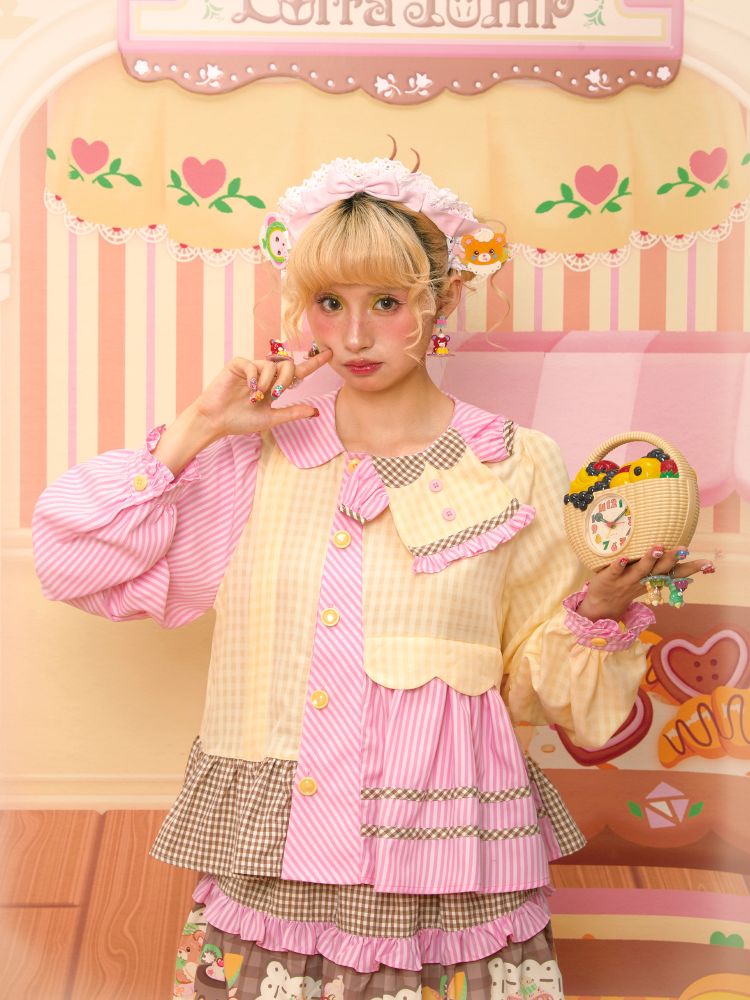 Dress Collar Design Pink Yellow Shirt【s0000013699】
