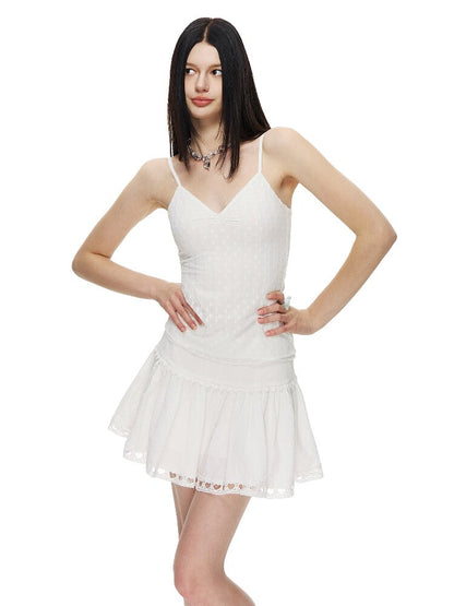 White Textured Lace Puffy Skirt【s0000015871】