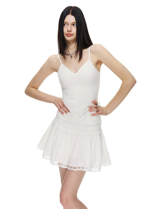 White Textured Lace Puffy Skirt【s0000015871】