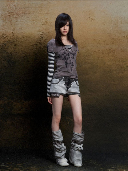 낮은 허리 반바지 2 개 레깅스 [S000011805]