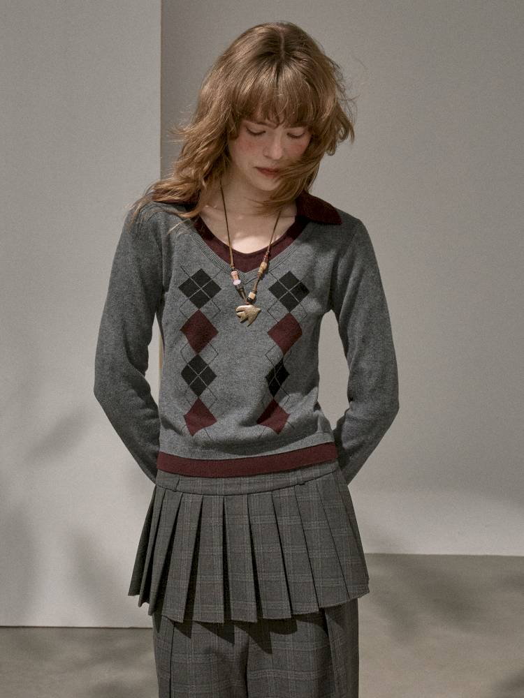 Contrast-Color Slim-Fit Pullover【s0000014405】