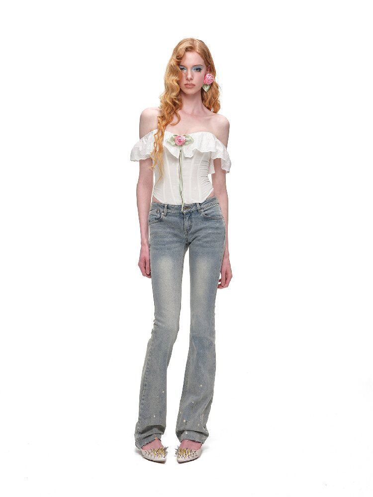 Brushed Embroidery Flared Jeans【s0000016924】