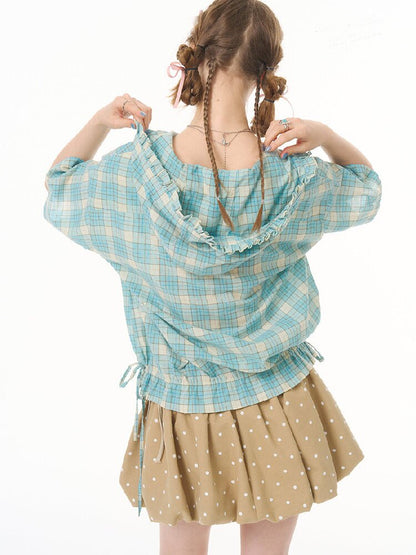 Ruffle Hem Hooded Plaid Shirt【s0000016619】