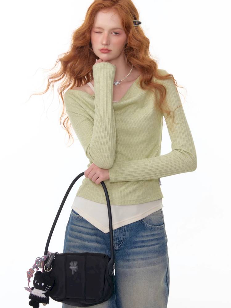 Slim Fit Top Long Sleeve Knit T-Shirt【s0000014354】