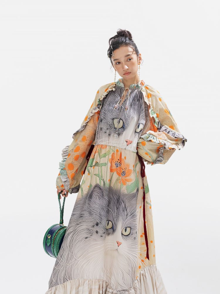 인쇄 된 길고 느슨한 드레스 [S0000011312]